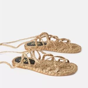 NWT Zara Tied Ecru Braided Sandals